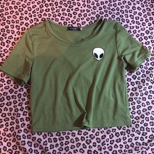 Alien Green Shirt Sleeved Croppped Top